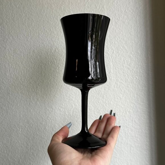 Zbigniew Horbowy Design 4 Black Glass Wine Goblets Vintage MCM Poland 1970s - Picture 4 of 12